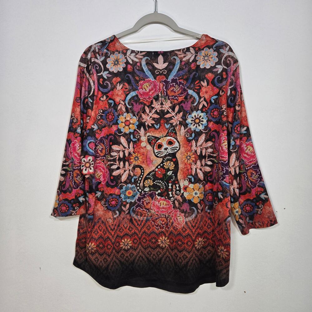 Sugar Skull Cat Shirt By Energe World Wear. Size 2X - Picture 3 of 9